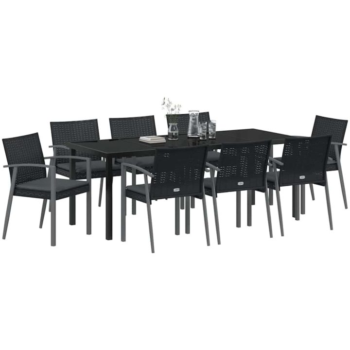 9-delars trädgårds matsalsset med kuddar svart poly rattan vidaXL 8 - Sits – bild 3