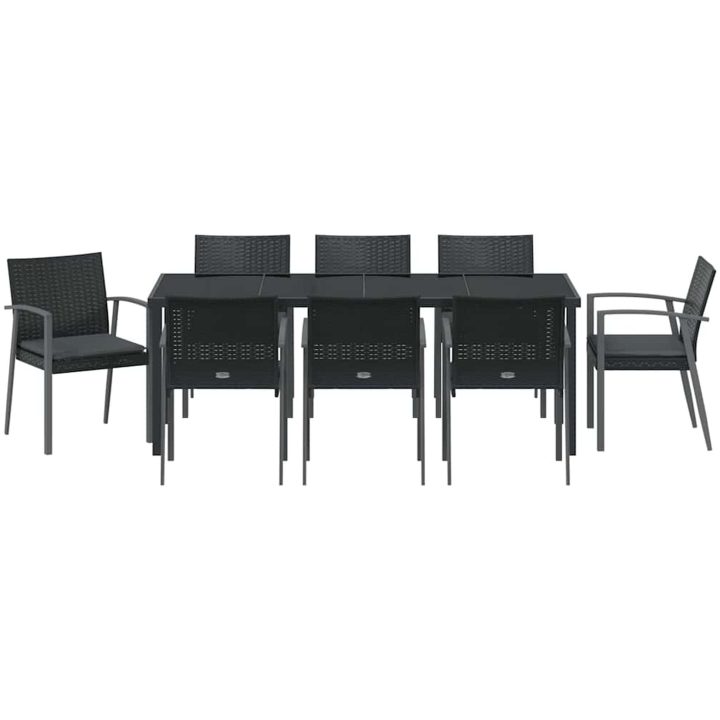 9-delars trädgårds matsalsset med kuddar svart poly rattan vidaXL 8 - Sits – bild 7