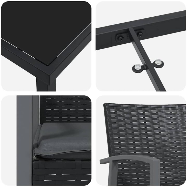 9-delars trädgårds matsalsset med kuddar svart poly rattan vidaXL 8 - Sits – bild 8