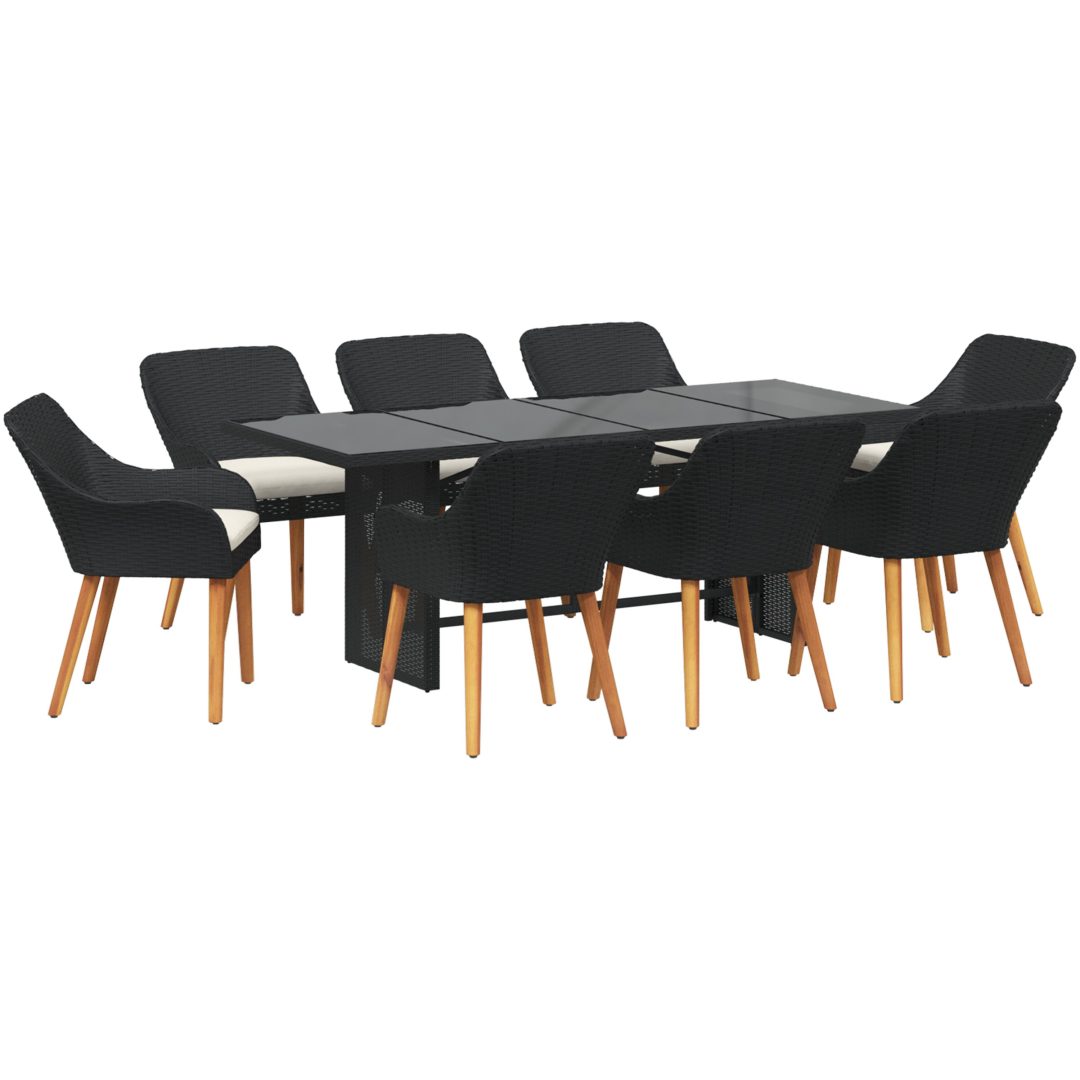 9 Delars Trädgårds matsalsset Svart Poly Rattan vidaXL 8 - Sits – bild 2