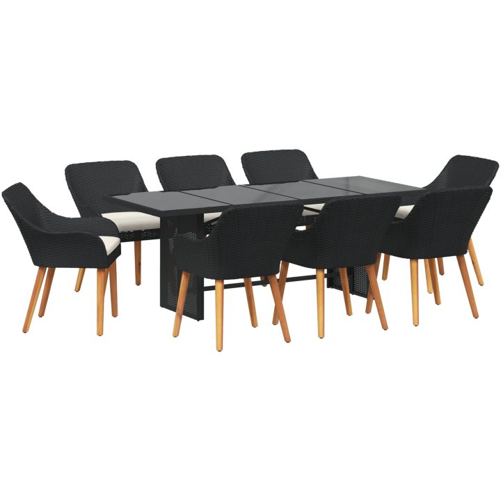 9 Delars Trädgårds matsalsset Svart Poly Rattan vidaXL 8 - Sits – bild 2