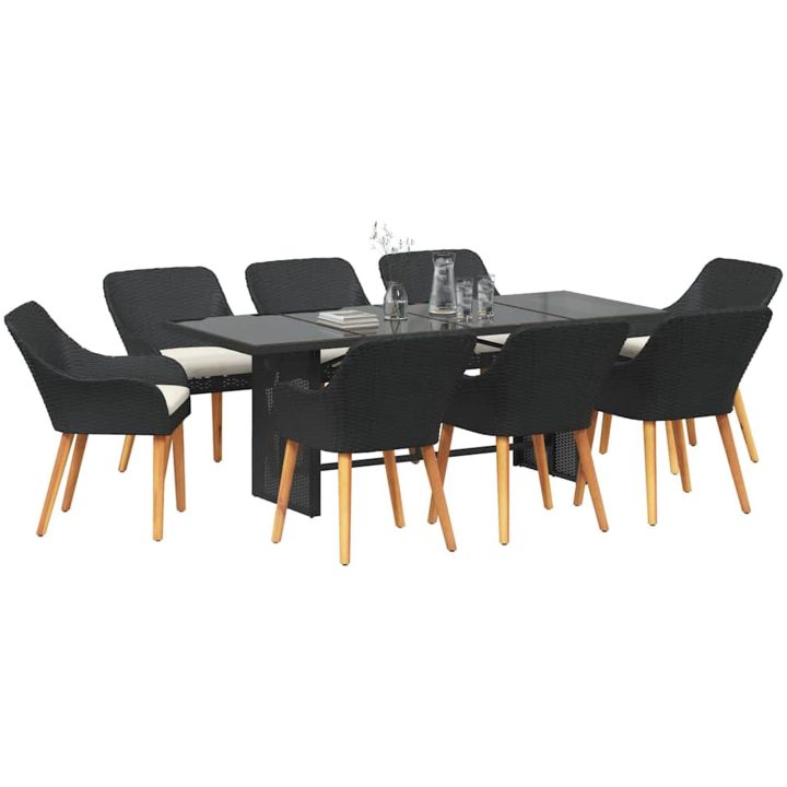 9 Delars Trädgårds matsalsset Svart Poly Rattan vidaXL 8 - Sits – bild 3