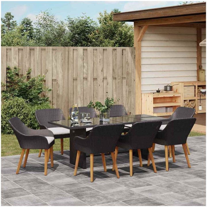 9 Delars Trädgårds matsalsset Svart Poly Rattan vidaXL 8 - Sits – bild 4