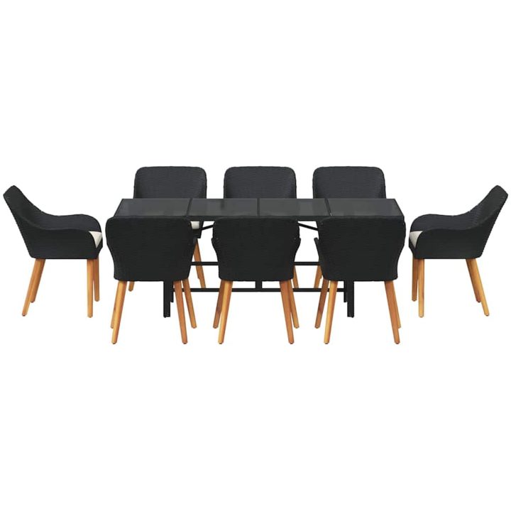 9 Delars Trädgårds matsalsset Svart Poly Rattan vidaXL 8 - Sits – bild 7