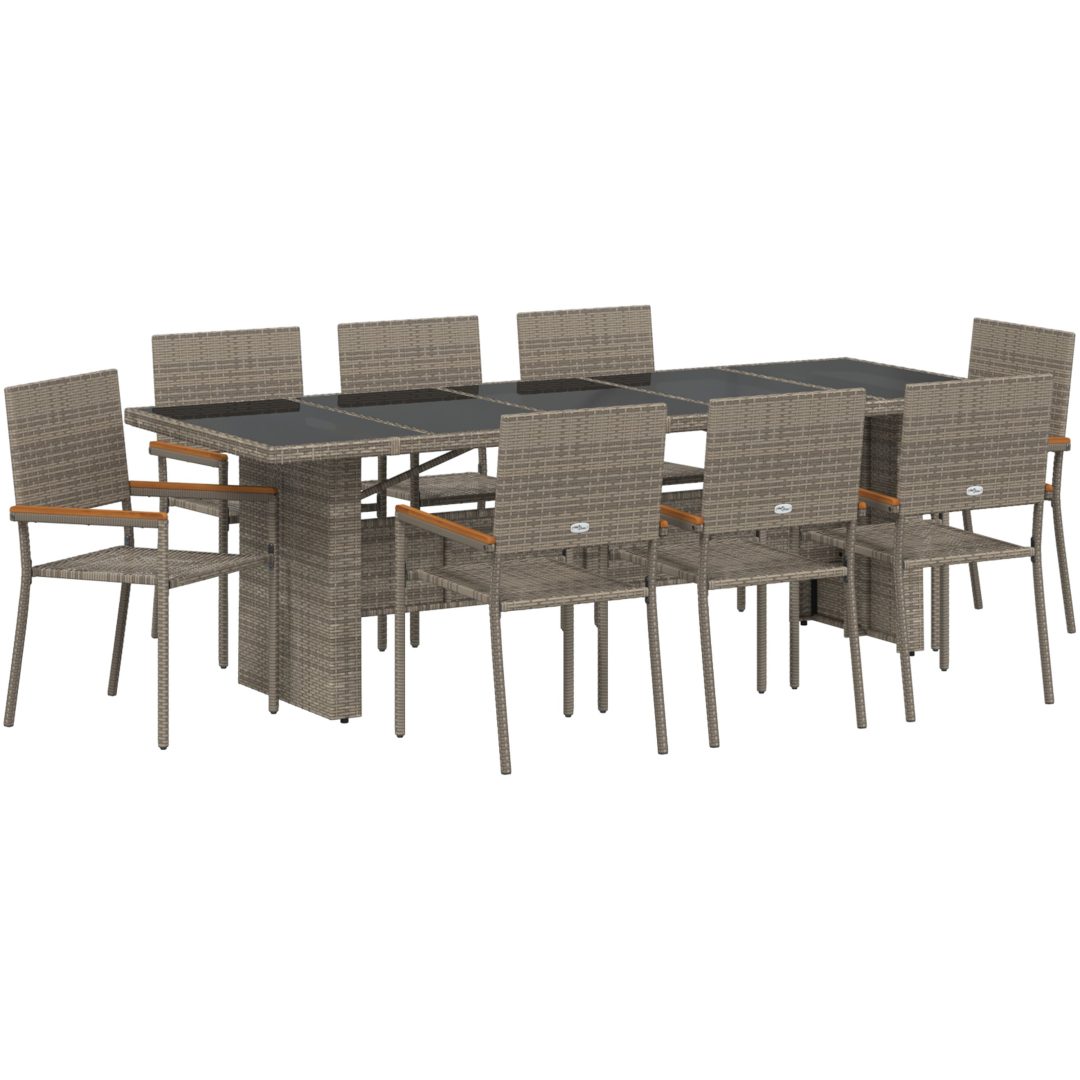 9 Delars Trädgårds Matset Grå Poly Rattan vidaXL 8 - Sits – bild 2