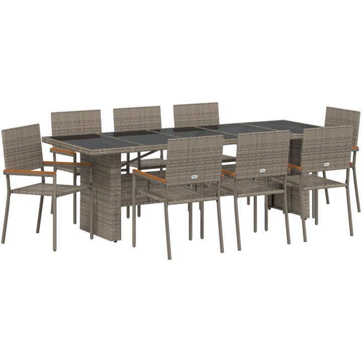 9 Delars Trädgårds Matset Grå Poly Rattan vidaXL 8 - Sits – bild 2