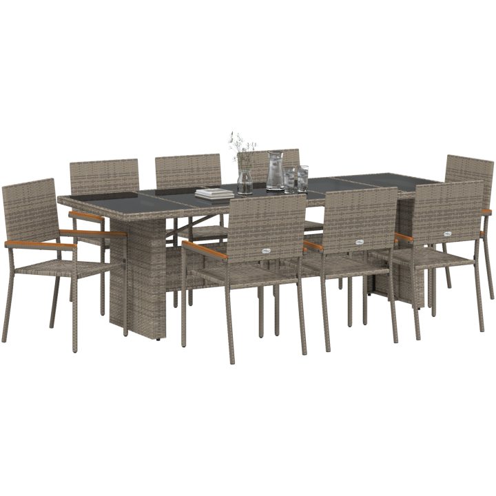 9 Delars Trädgårds Matset Grå Poly Rattan vidaXL 8 - Sits – bild 3