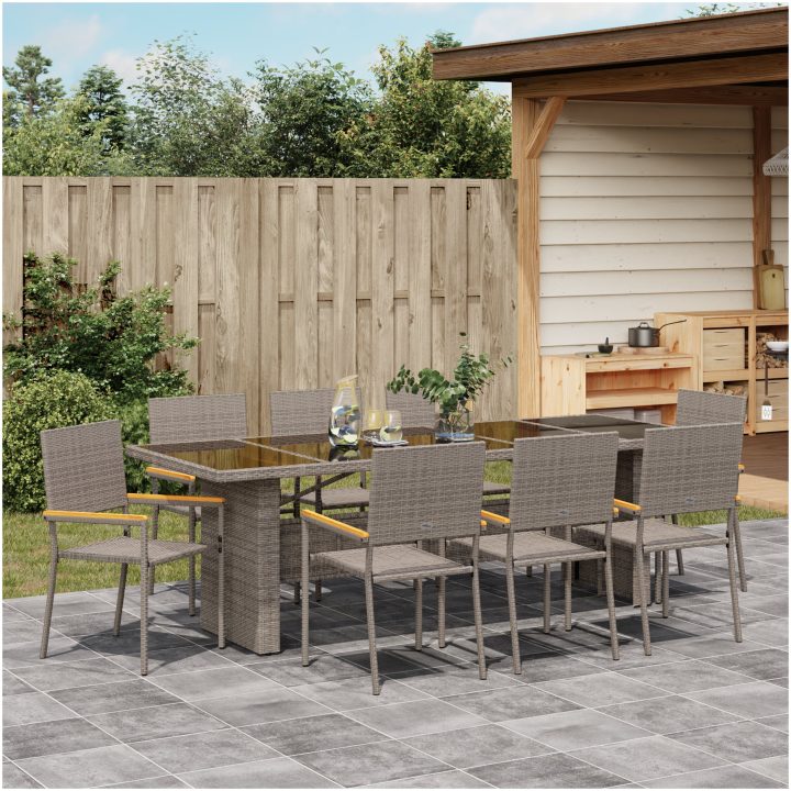 9 Delars Trädgårds Matset Grå Poly Rattan vidaXL 8 - Sits – bild 4