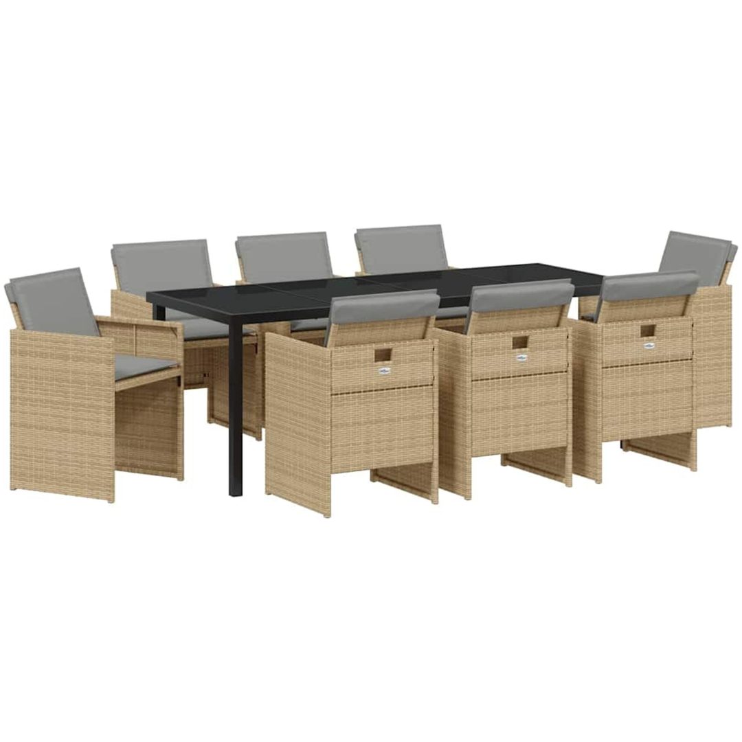 9 Delars Trädgårds Matset med Kuddar Beige Poly Rattan vidaXL Stor – bild 2