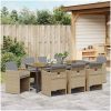 9 Delars Trädgårds Matset med Kuddar Beige Poly Rattan vidaXL Stor – miniatyr 4