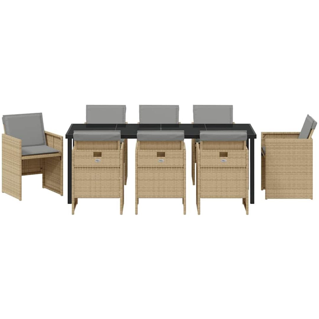 9 Delars Trädgårds Matset med Kuddar Beige Poly Rattan vidaXL Stor – bild 6