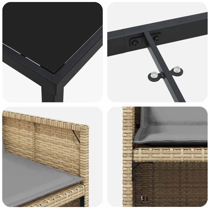 9 Delars Trädgårds Matset med Kuddar Beige Poly Rattan vidaXL Stor – bild 7