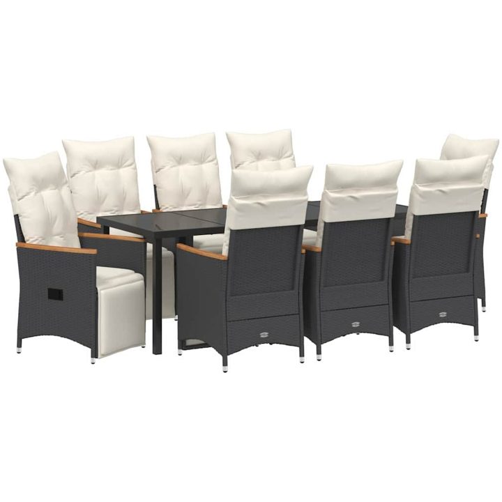 9 Delars Trädgårds Matset med kuddar, svart poly rattan. vidaXL 200 x 80 x 73 cm – bild 2