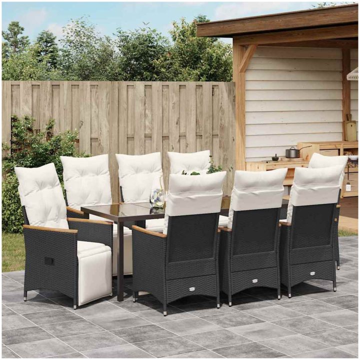 9 Delars Trädgårds Matset med kuddar, svart poly rattan. vidaXL 200 x 80 x 73 cm – bild 4