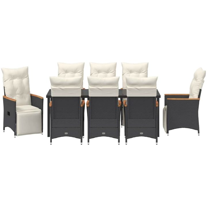 9 Delars Trädgårds Matset med kuddar, svart poly rattan. vidaXL 200 x 80 x 73 cm – bild 6