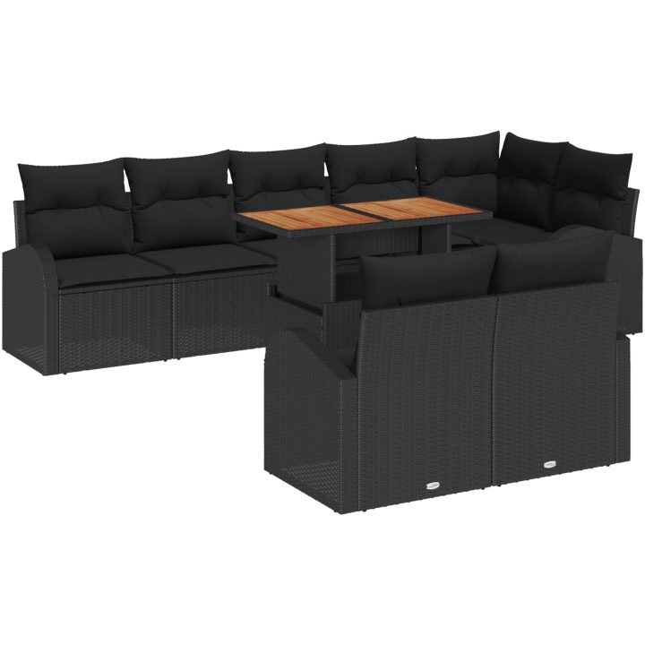 9-delars trädgårds matset med kuddar svart poly rotting akacia vidaXL 100 x 55 x 73 cm – bild 2