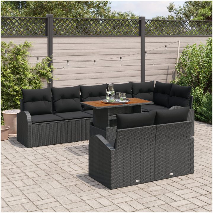 9-delars trädgårds matset med kuddar svart poly rotting akacia vidaXL 100 x 55 x 73 cm – bild 3