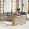 9 Delars Trädgårds Matuppsättning med Kuddar i Beige Poly Rattan och Akaciaträ vidaXL 100 x 55 x 73 cm – miniatyr 1