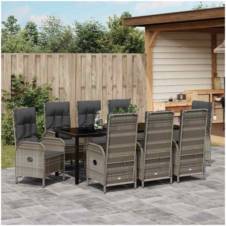 9 Delars Trädgårds Middagsset Grå Poly Rattan vidaXL 8 - Sits – bild 4