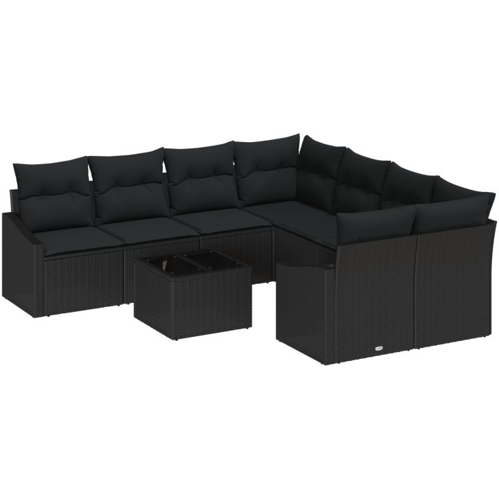 9-delars trädgårds middagsset med kuddar svart poly rotting vidaXL 55 x 55 x 37 cm – bild 2