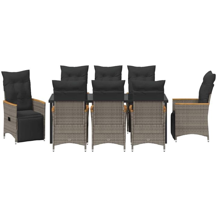 9 Delars Trädgårdsbord med kuddar i grå poly rattan vidaXL 200 x 80 x 73 cm – bild 7