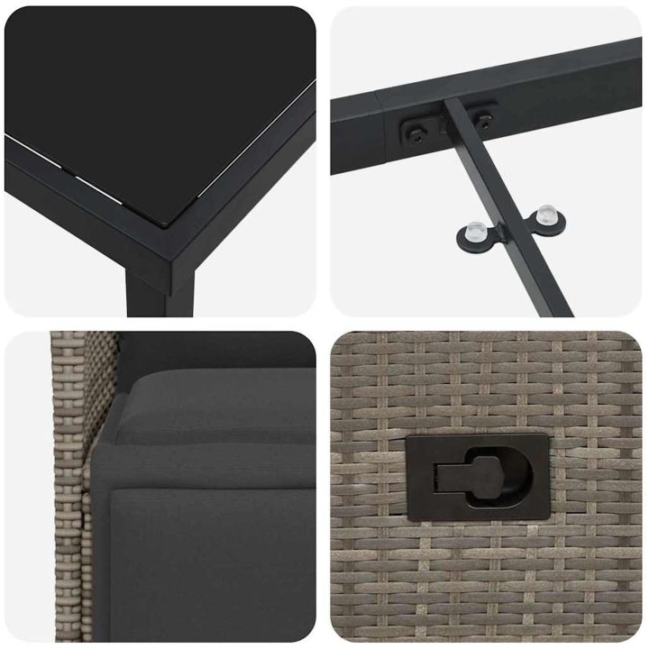 9 Delars Trädgårdsbord med kuddar i grå poly rattan vidaXL 200 x 80 x 73 cm – bild 8