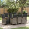 9 Delars Trädgårdsbord med kuddar i grå poly rattan vidaXL 200 x 80 x 73 cm – miniatyr 1