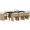 9-delars Trädgårdsbord Set med Kuddar Beige Poly Rattan vidaXL 200 x 80 x 73 cm – miniatyr 3