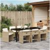9-delars Trädgårdsbord Set med Kuddar Beige Poly Rattan vidaXL 200 x 80 x 73 cm – miniatyr 4