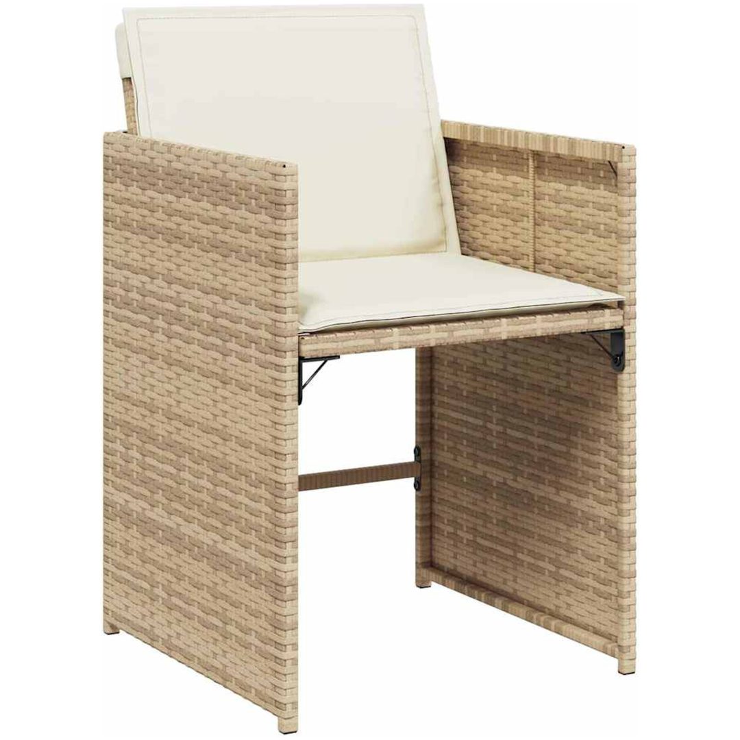 9-delars Trädgårdsbord Set med Kuddar Beige Poly Rattan vidaXL 200 x 80 x 73 cm – bild 6