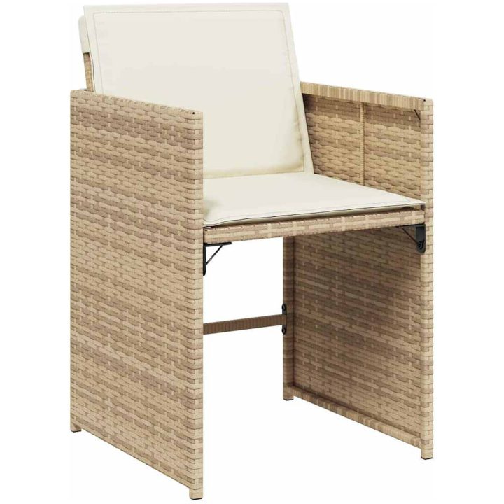 9-delars Trädgårdsbord Set med Kuddar Beige Poly Rattan vidaXL 200 x 80 x 73 cm – bild 6