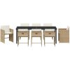 9-delars Trädgårdsbord Set med Kuddar Beige Poly Rattan vidaXL 200 x 80 x 73 cm – miniatyr 7