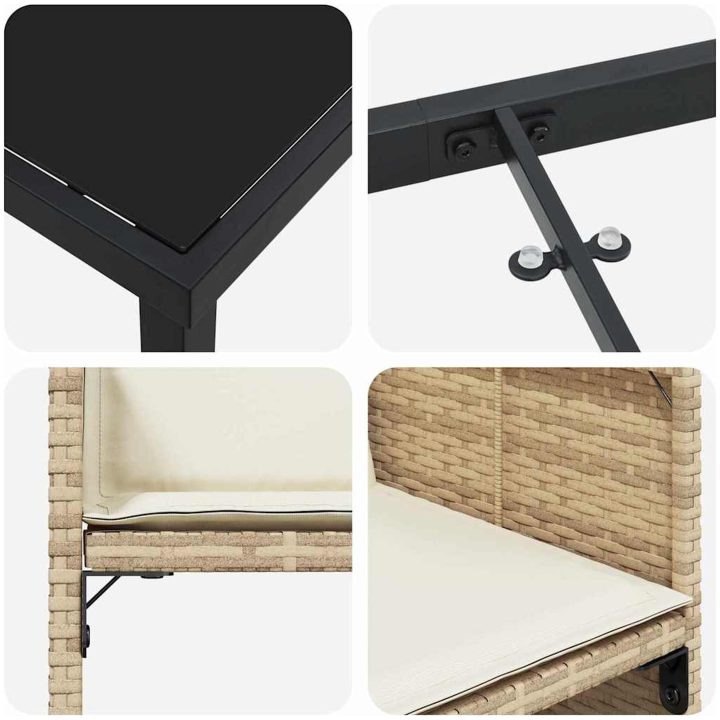 9-delars Trädgårdsbord Set med Kuddar Beige Poly Rattan vidaXL 200 x 80 x 73 cm – bild 8