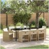9-delars Trädgårdsbord Set med Kuddar Beige Poly Rattan vidaXL 200 x 80 x 73 cm – miniatyr 1