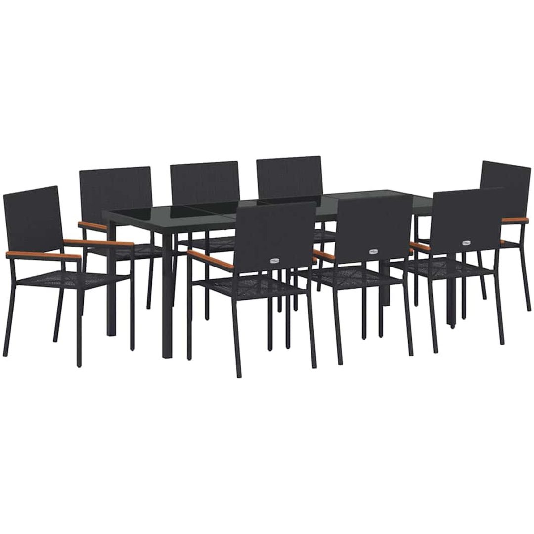 9-delars trädgårdsdining set i svart polyrotting vidaXL 200 x 80 x 73 cm – bild 2