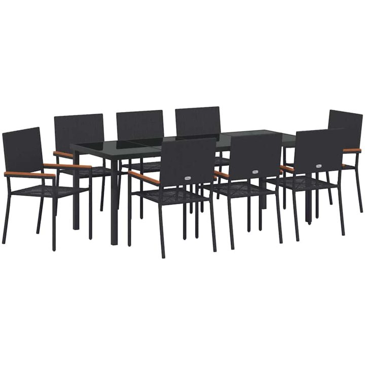 9-delars trädgårdsdining set i svart polyrotting vidaXL 200 x 80 x 73 cm – bild 2