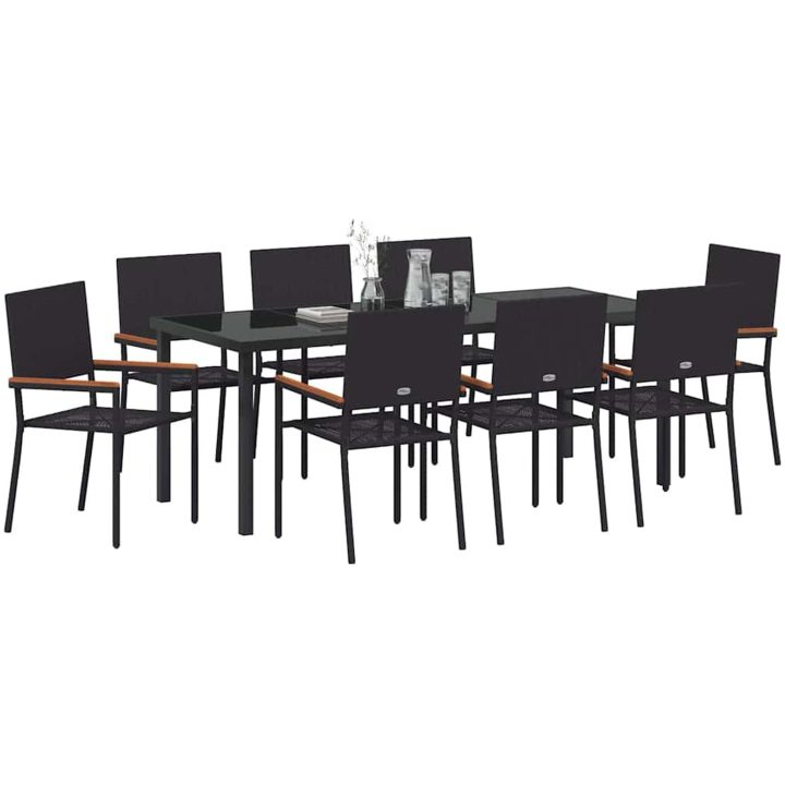 9-delars trädgårdsdining set i svart polyrotting vidaXL 200 x 80 x 73 cm – bild 3