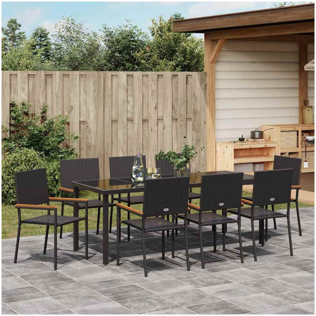 9-delars trädgårdsdining set i svart polyrotting vidaXL 200 x 80 x 73 cm – bild 4