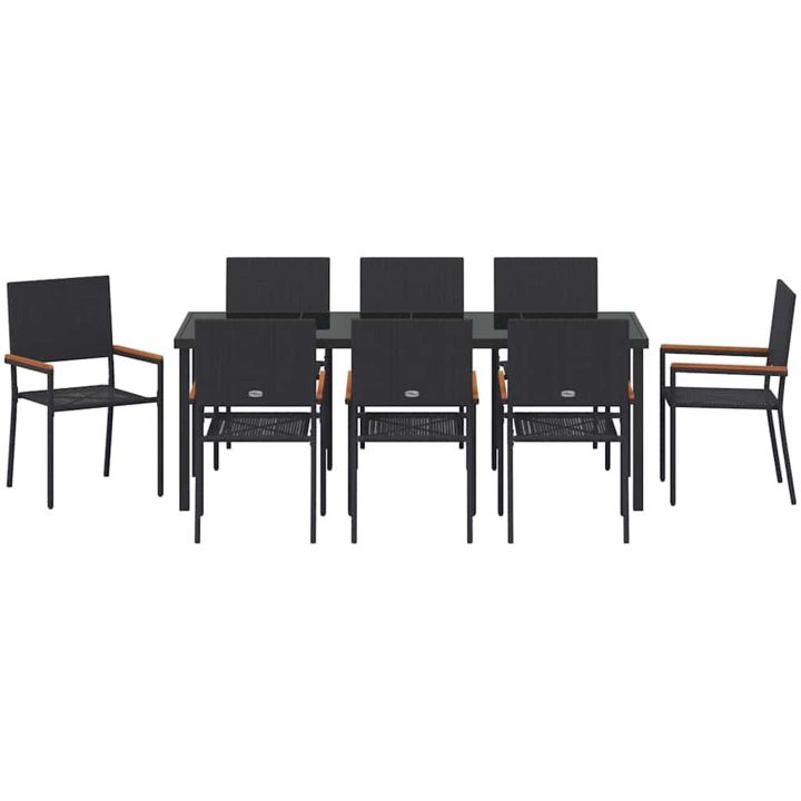 9-delars trädgårdsdining set i svart polyrotting vidaXL 200 x 80 x 73 cm – bild 7