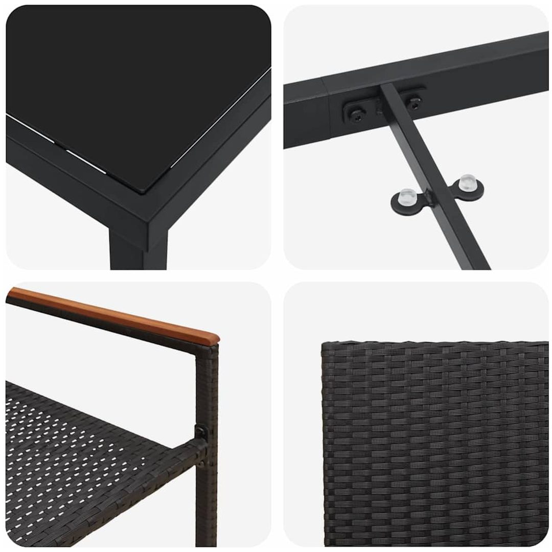 9-delars trädgårdsdining set i svart polyrotting vidaXL 200 x 80 x 73 cm – bild 8