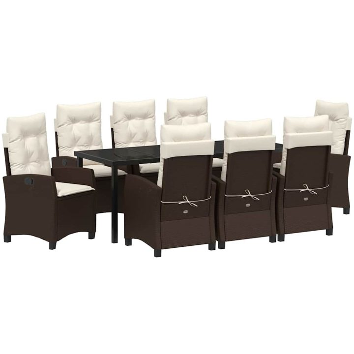 9 Delars Trädgårdsdining Set med Kuddar - Brun Poly Rattan. vidaXL 200 x 80 x 73 cm – bild 2