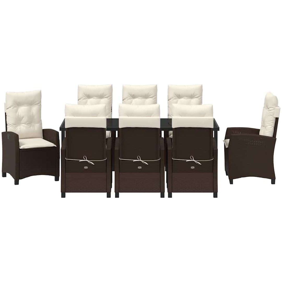 9 Delars Trädgårdsdining Set med Kuddar - Brun Poly Rattan. vidaXL 200 x 80 x 73 cm – bild 7