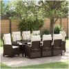 9 Delars Trädgårdsdining Set med Kuddar - Brun Poly Rattan. vidaXL 200 x 80 x 73 cm – miniatyr 1