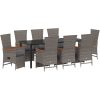 9 Delars Trädgårdsdining Set med Kuddar Grå Poly Rattan vidaXL 200 x 80 x 73 cm – miniatyr 2