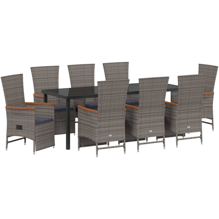 9 Delars Trädgårdsdining Set med Kuddar Grå Poly Rattan vidaXL 200 x 80 x 73 cm – bild 2