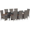 9 Delars Trädgårdsdining Set med Kuddar Grå Poly Rattan vidaXL 200 x 80 x 73 cm – miniatyr 3