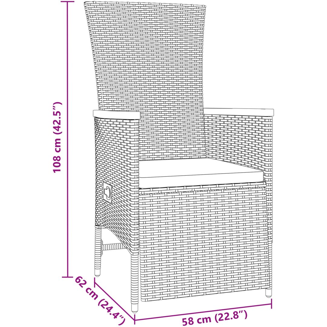 9 Delars Trädgårdsdining Set med Kuddar Grå Poly Rattan vidaXL 200 x 80 x 73 cm – bild 10