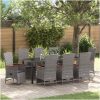 9 Delars Trädgårdsdining Set med Kuddar Grå Poly Rattan vidaXL 200 x 80 x 73 cm – miniatyr 1