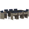 9-delars Trädgårdsdining-set med Kuddar Grå Poly Rattan vidaXL 8 - Sits – miniatyr 2
