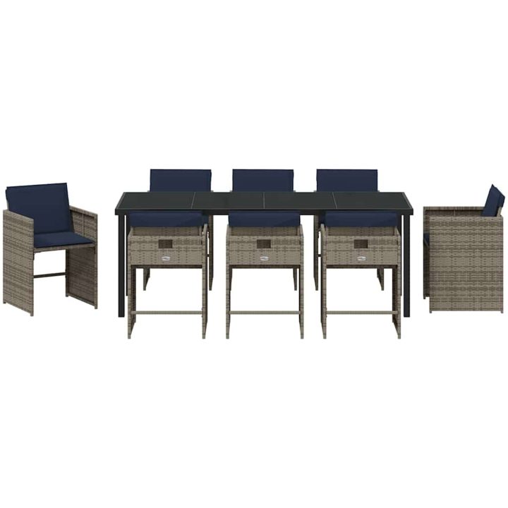 9-delars Trädgårdsdining-set med Kuddar Grå Poly Rattan vidaXL 8 - Sits – bild 7